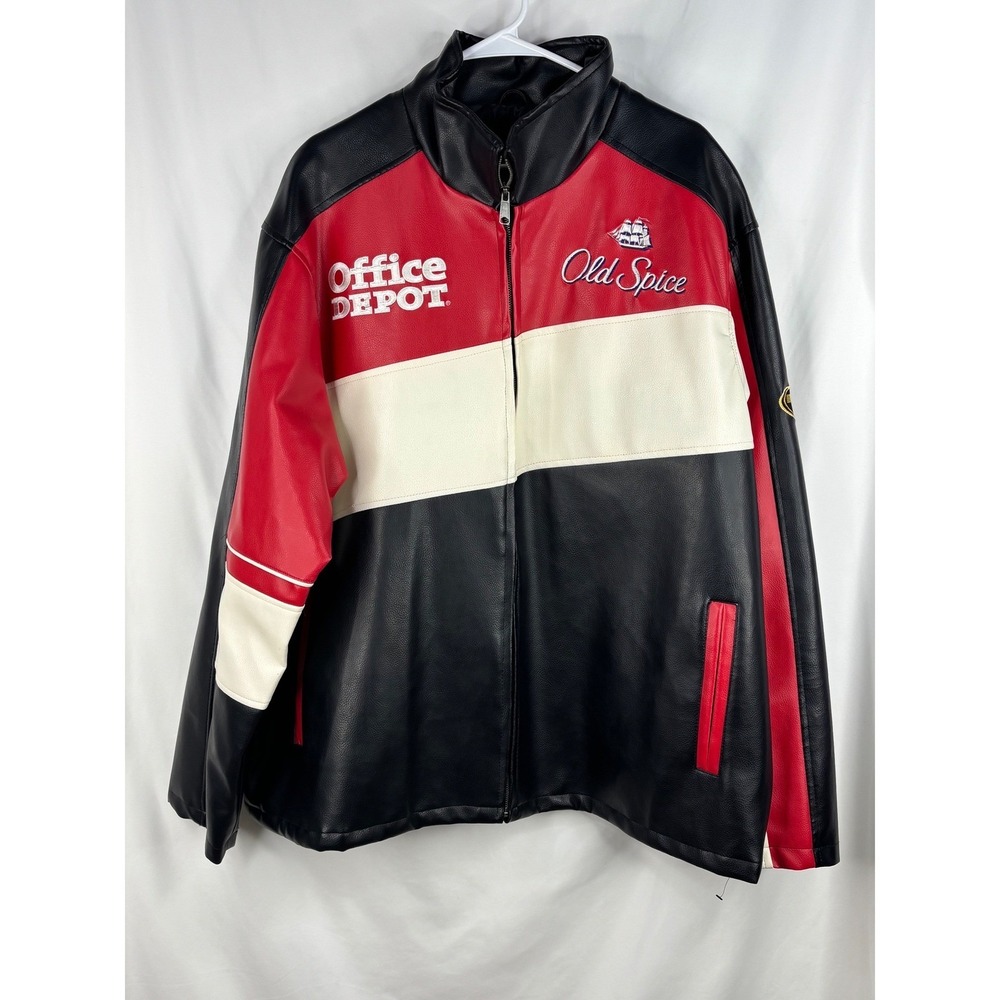 Vintage Faux Leather Tony Stewart #14 Old Spice Racing Jacket NASCAR Mens XXL